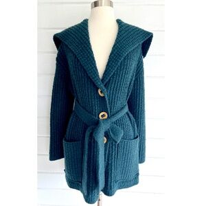 FREE PEOPLE Taffy Sweater Button Cardigan with Tie Belt in Teal - XS